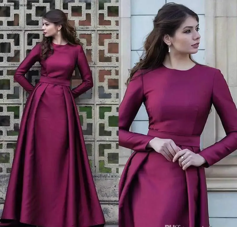 Robes mère de la mariée raisin à manches longues coupe a-line, robe d'invités de soirée de marraine formelle du marié grande taille, 2019