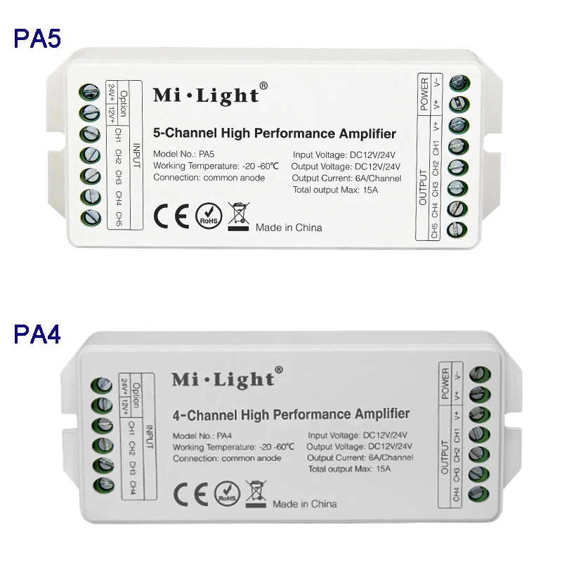 miboxer controlador de alta performance pa4 pa5 dc 12v 24v 15a canais canais amplificador controle de serie e todos os leds tipo pwm 01