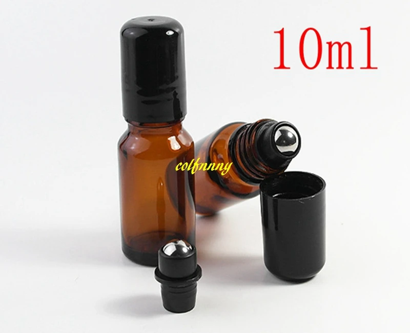 

100pcs/lot 10ML THICK AMBER Glass Roll on Bottle With Stainless Steel & Glass Roller Small Essential Oil Roller-on Sample Bottle