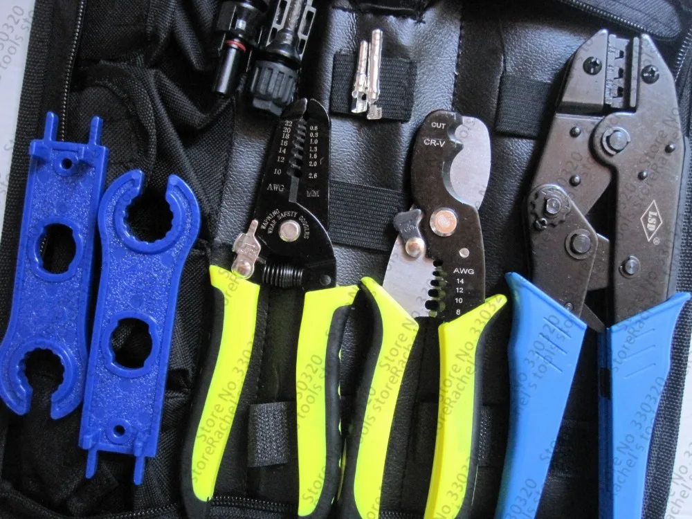 Solar crimping tool set with Crimper multi-function wire stripper cutter solar Connector and spanner