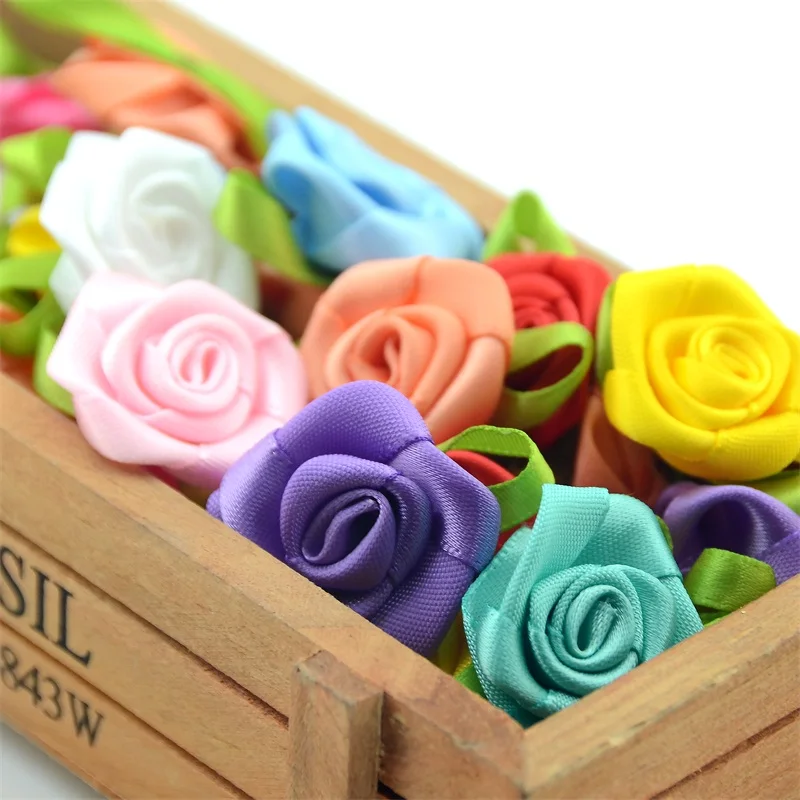 50PCS 3CM Real Touch Satin Ribbon Artificial Silk Rose Flower Heads For Wedding Decoration Handmade DIY Craft Scrapbooking