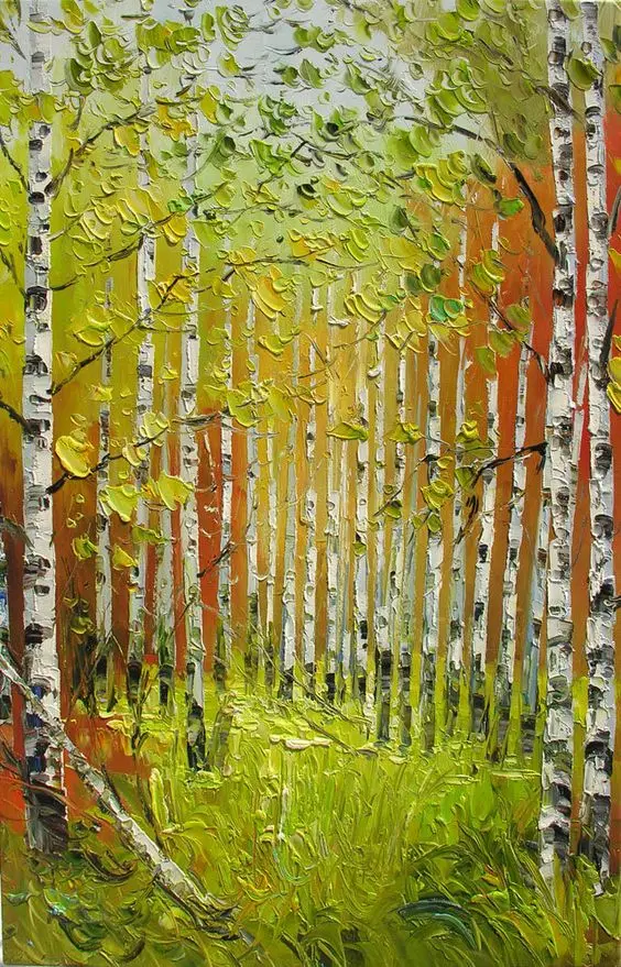 

Original Oil Painting, Handmade 100%, Palette Knife Wall Arts, Colorful Landscape Forest Trees Paintings, Arts by Marchella