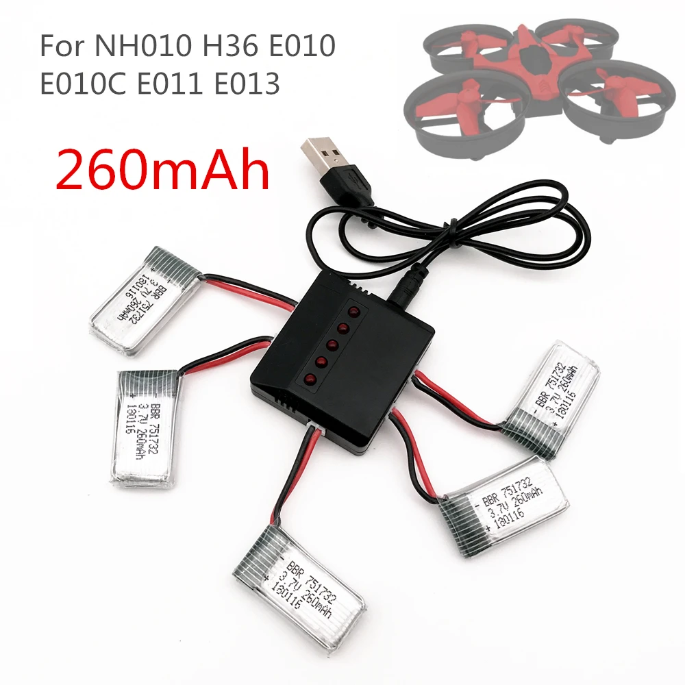 5 adet 10 adet 3.7V 260mAh 30C Lipo pil Eachine E010 E011 E012 E013 için Furibee F36 NH010 H36 Mini RC dört pervaneli helikopter drone