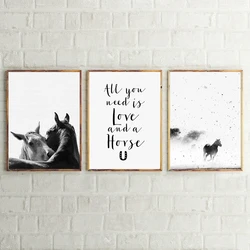 Horse Art Decor Canvas Prints and Poster,  Black and White Animal Horse Nordic Canvas Printing Home Modern Wall Art Decoration