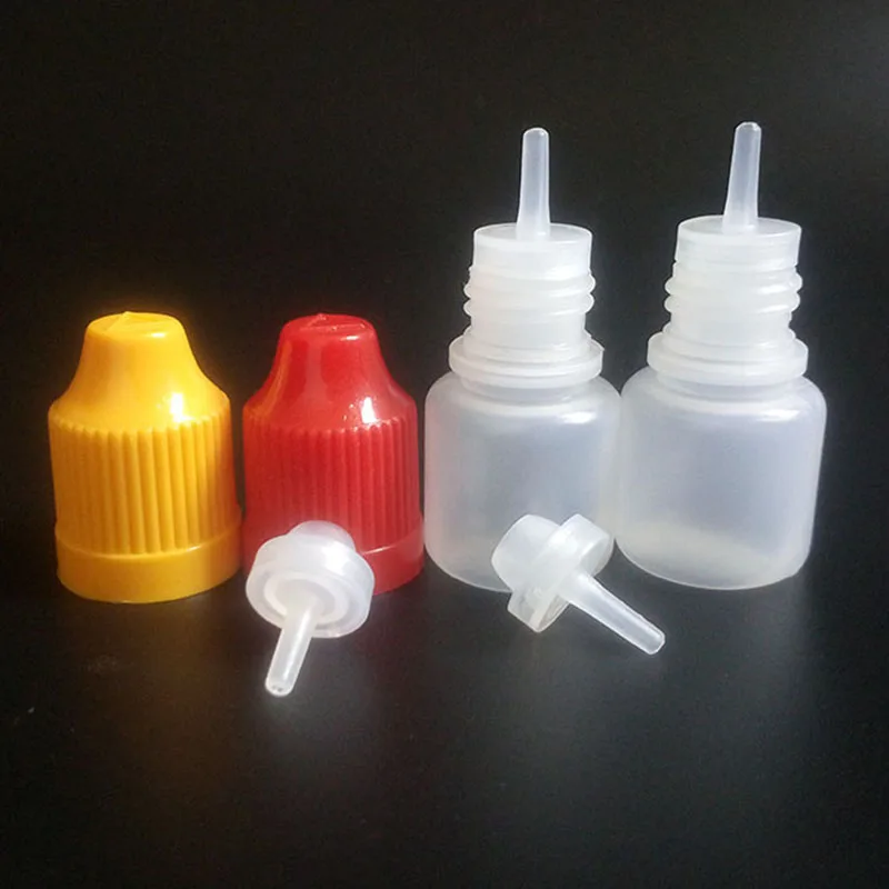 Empty PE 3ml plastic e liquid dropper Bottle 13 colors oil bottles With Childproof Cap With Long Thin Tip 500pcs