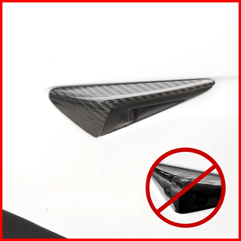 A Little Change 2pcs Carbon fiber black side camera protective cover Decoration cap accessories for Tesla Model S 2014-2018