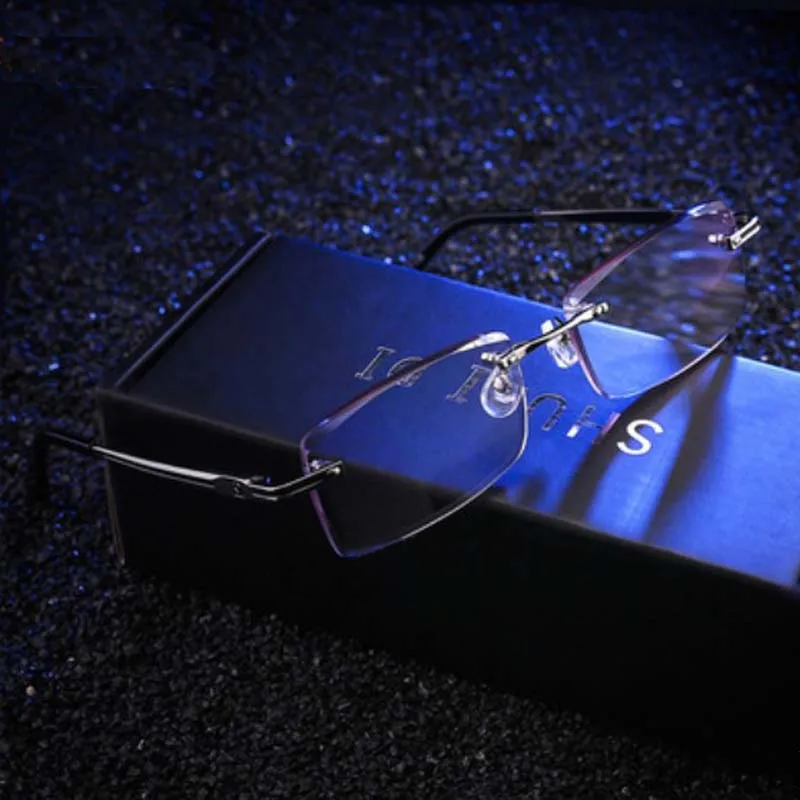 New diamond cut high-end business men's reading glasses fashion metal rimless reading glasses