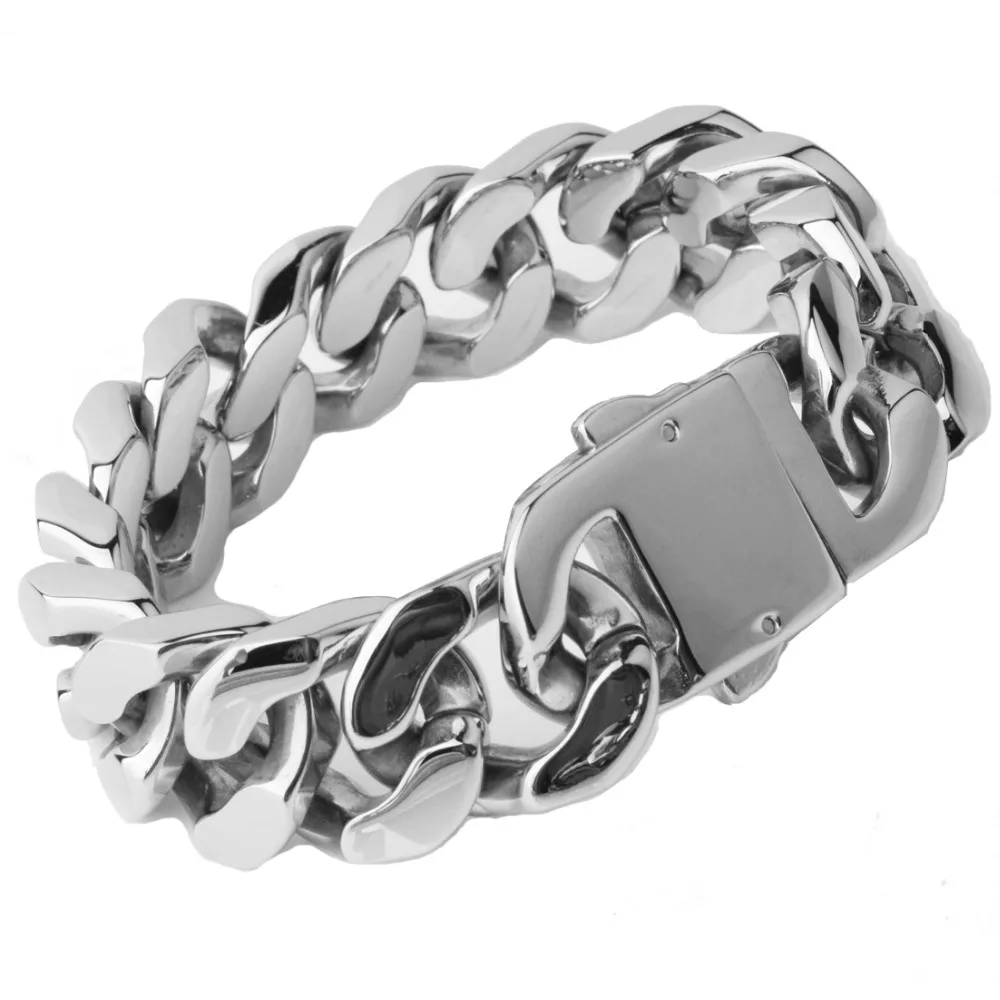 Fashion Solid Heavy Surrounded Silver Color Stainless Steel Bracelet Men Cool Punk Rock Chain Link Bracelets Gifts