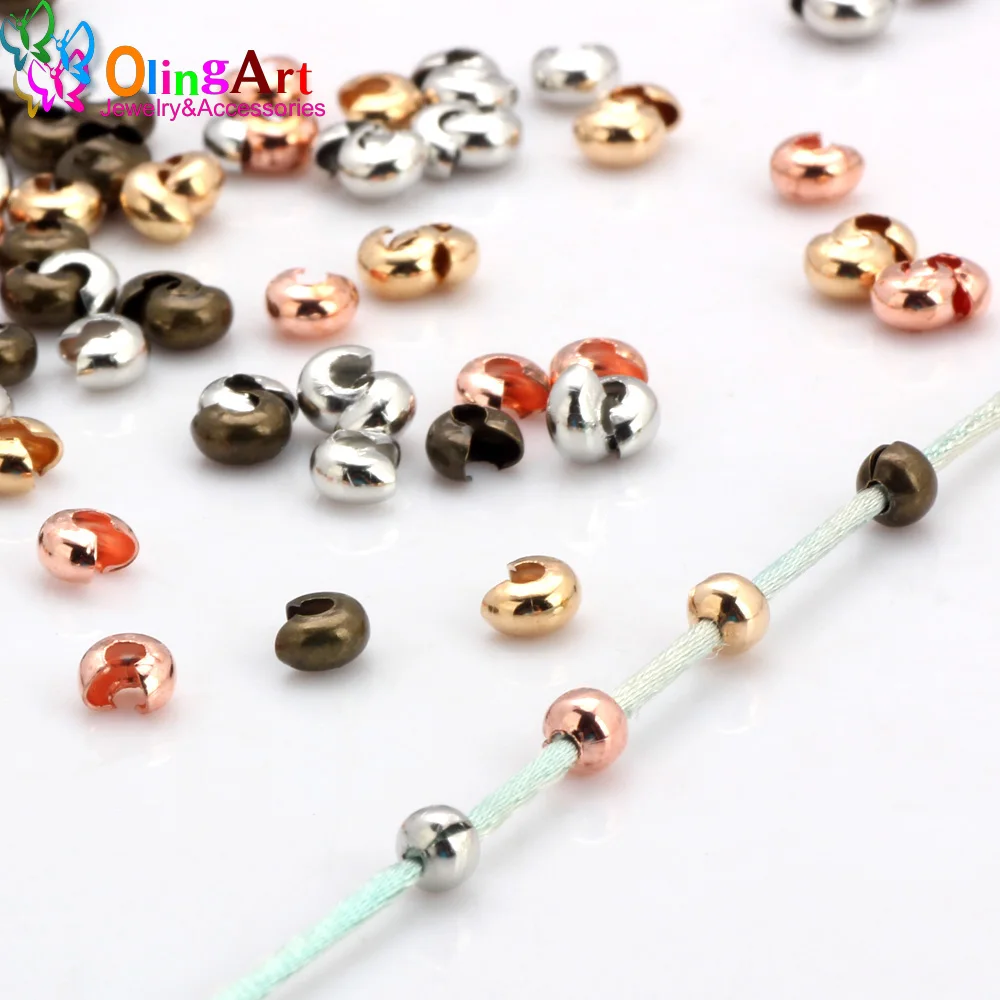 OlingArt 4MM 60pcs Plating Rhodium/Gold/Bronze/Rose gold high quality Copper Alloy Crimp Beads Round Covers DIY Jewelry Making