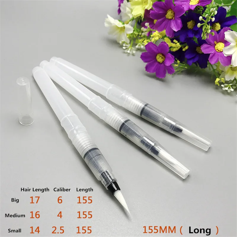 3pcs 155mm Portable Watercolor Paintbrush Cake Making Brush School Office Supply Soft Hair Pen Water Storage Artist Drawing Tool