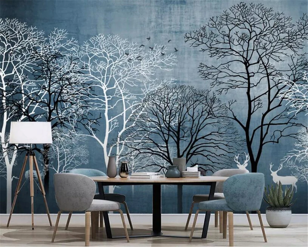 

Custom wallpaper silk material Modern forest elk animal Hand Painted tv sofa background wall wallpaper 3d papier peint