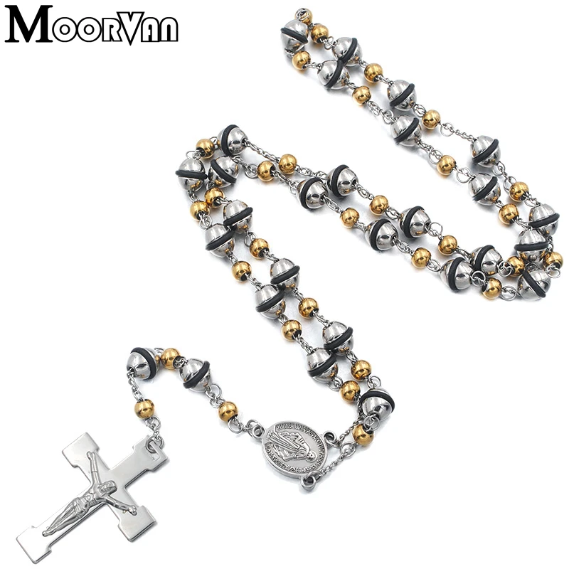 Christmas gift women's necklace trendy link chain bead stainless steel rosary necklaces religious jewelry for men hiphop