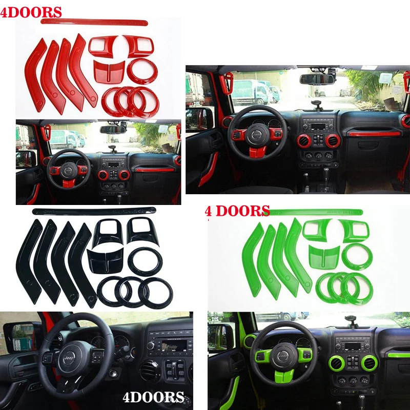 

Steering Wheel Trim Air Condition Vent Interior Accessories Door Handle Cover Kits ABS Chrome For Jeep Wrangler JK 4 doors