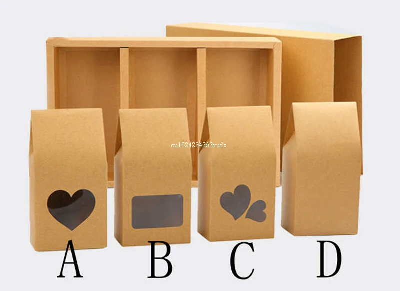 500pcs Stand Up Kraft Paper Boxes 16*8cm Cookies Nuts Gift Packaging Bags With Heart Shape Clear Window Pocket