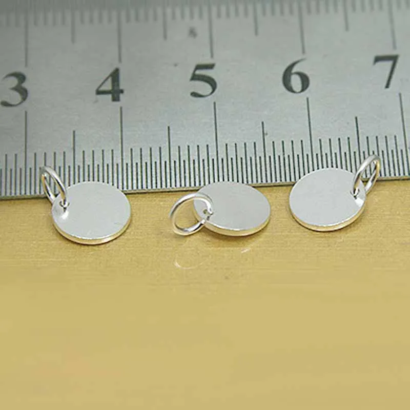 10mm Real Pure Solid 925 Sterling Silver Round Tag Pendant Inscribe Letter Logo DIY Bracelet Necklace Jewelry Making 5pcs