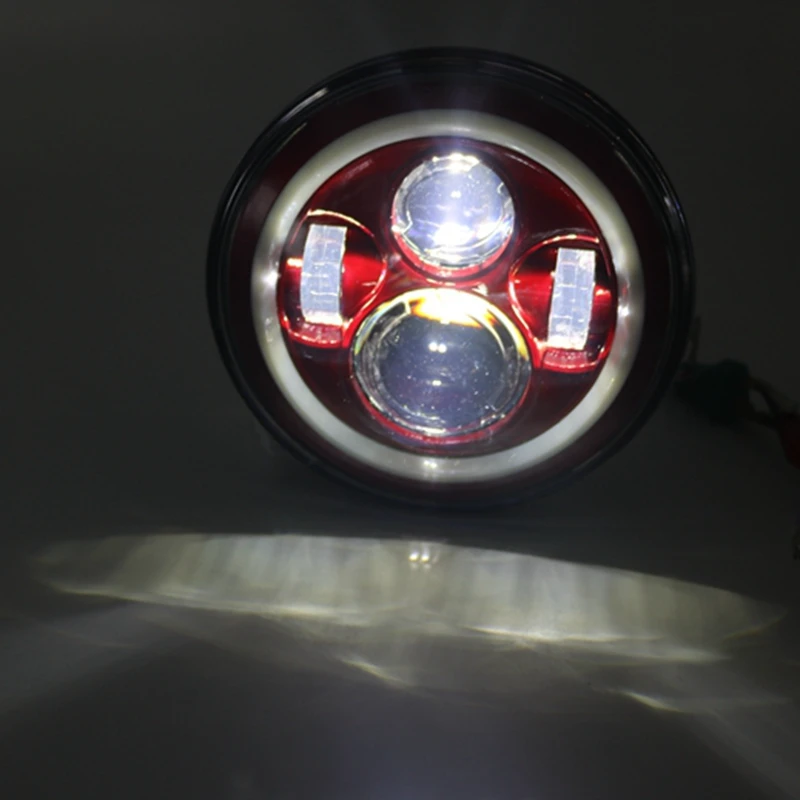 Red Colored 40W 7 Inch Round LED Headlight Red/White DRL Full Halo Headlamp For Motorcycle 4X4 Offroad