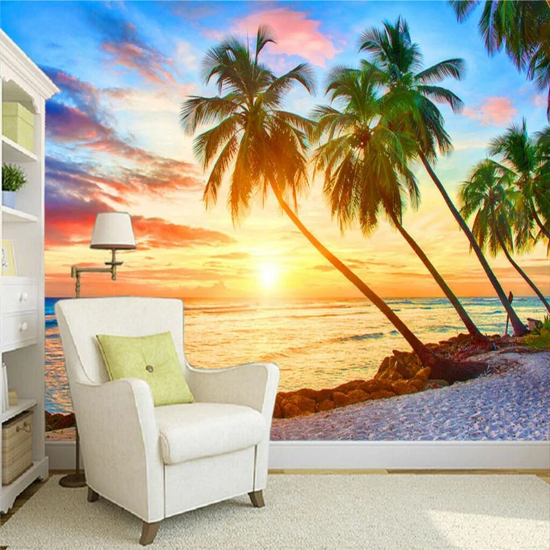 Custom photo wallpaper for living room TV background wall paper papel de parede 3d Seaside scenery Sunset Coco Beach Stickers