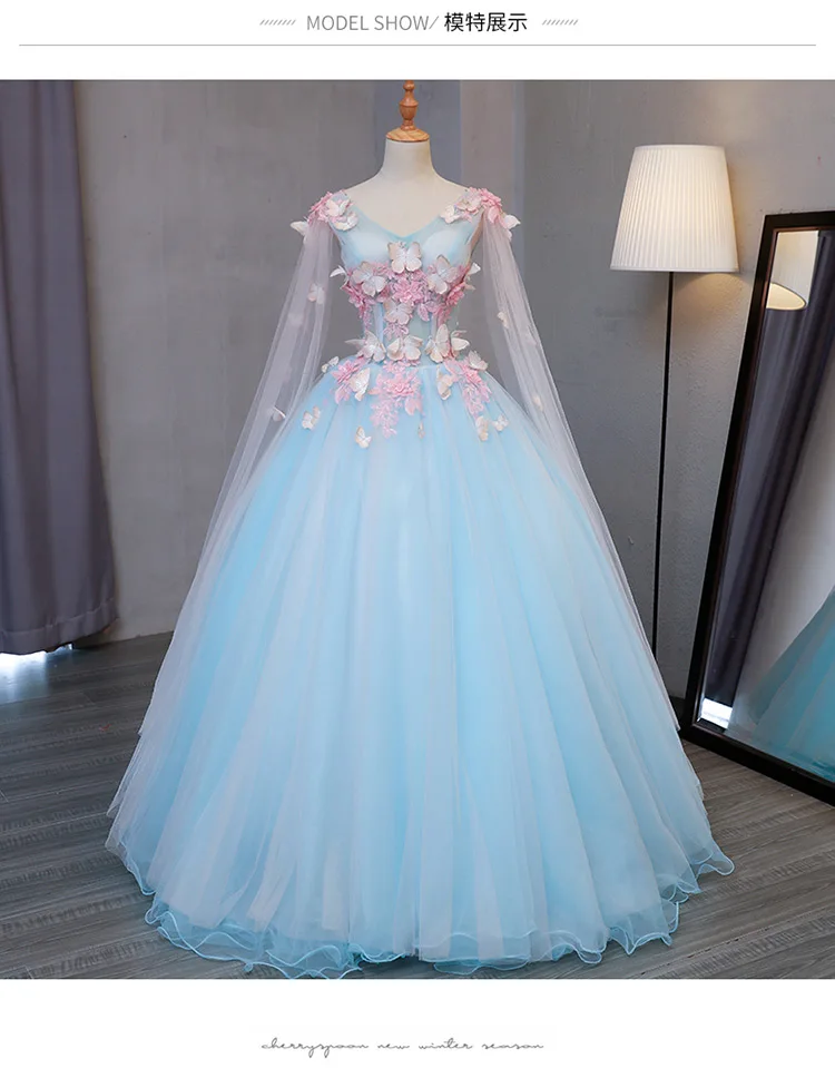 light blue fairy butterfly cosplay 3d ball gown medieval dress princess Medieval Renaissance Gown queen cosplay Victoria dress