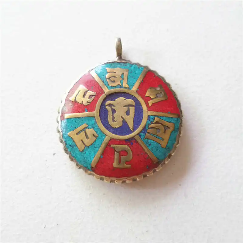 TBP693 Tibetan Mantras Amulets Pendant Double Sides OM Clover Double Side Patterns