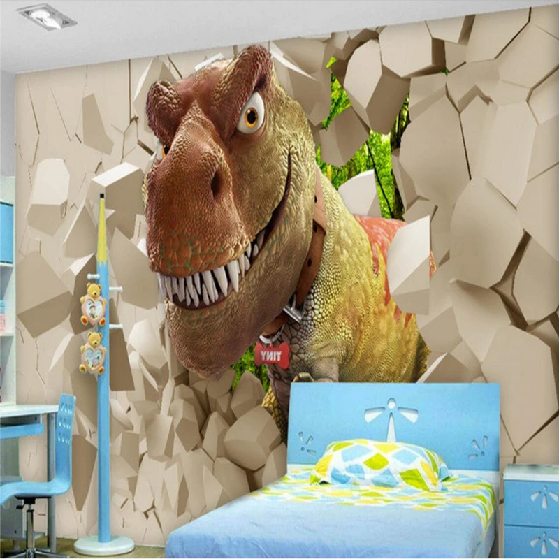 beibehang Wallpaper Mural Wall Sticker 3D Brick Wall Remnant Wall Palace Jurassic Dinosaur TV Backdrop Wall papel de parede