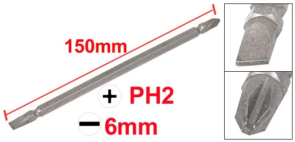 UXCELL Magnetic PH2 Phillips 6mm Slotted Double End Screwdriver Bits for Electrician Mechanic