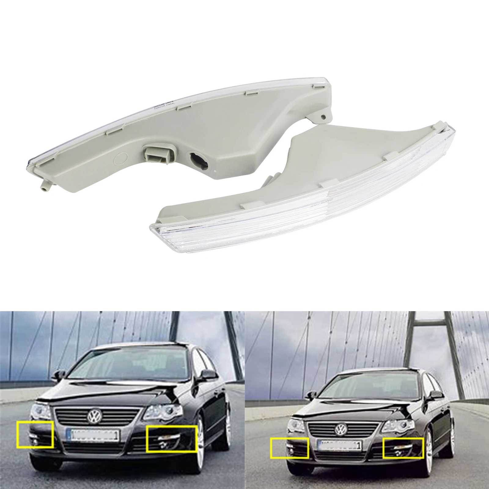 ANGRONG 2x Front Bumper Turn Signal Clear Lens Blinker Light For VW Passat 3C B6 No Bulb