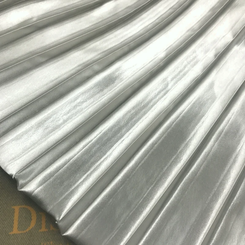 

2 meters 150cm 59.05" width silver gray accordion large pleated faux silk satin fabric for dress skirt MM424