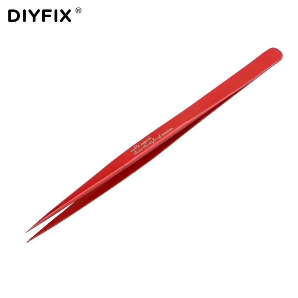 DIYFIX Ultra Precision Straight Tweezers Antimagnetic Electroplate Forceps for Mobile Phone Tablet PC Picking Repair Tools