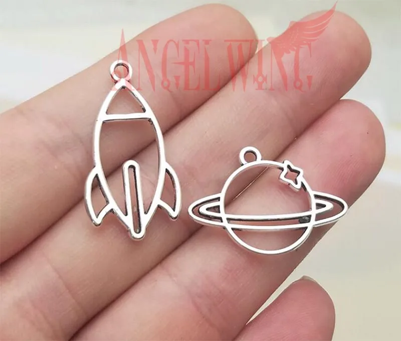 20pcs/lot--15x30mm Rocket Pendants Antique Silver Plated Planet Charms DIY Earring Supplies Jewelry Making Finding Accessories