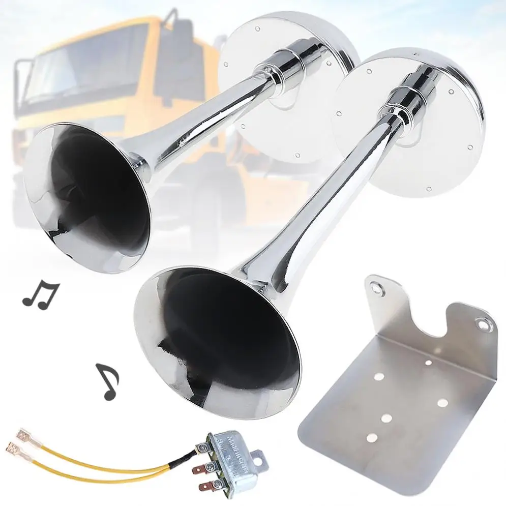 

12V / 24V 126DB Super Loud Dual Car Trumpet All Metal Tracheal Electric Air Horn with Bracket / Relay No Need Compressor