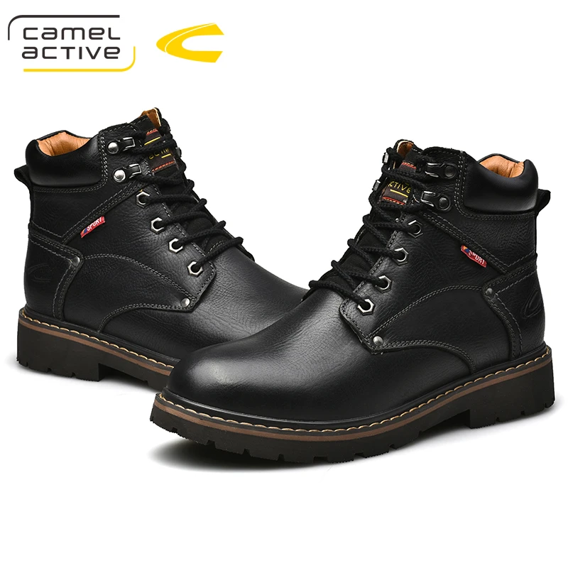 Camel Active New Genuine Leather Shoes Round Toe Ankle Boots Casual Shoes Winter Warm Men Shoes