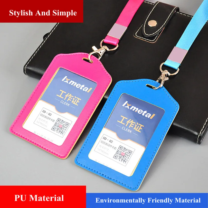 

PU Leather Work Pass ID Card Badge Holder / Credit Card Holder Name ID Badge Case Holder With Lanyard