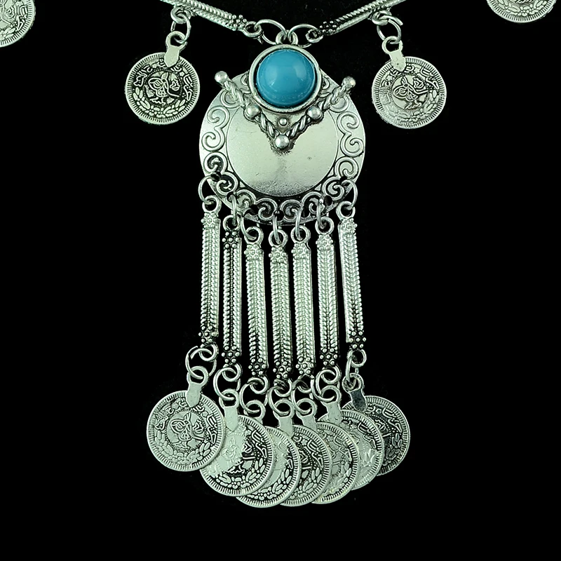 Türkei Bohemian Schwarz Blau Stein Ethnische Münze Quaste Halskette Türkische Gypsy Boho Strand Halsband Lätzchen Indien Halskette für Frauen Party – Detail 6