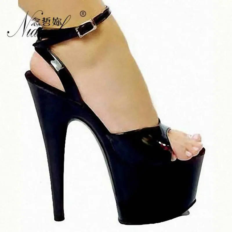 17cm Exotic Womens Fashion Peep Toe Platform Pole Dance Ankle Strap Gothic Sandals Wedding Female Shoes 7 Inch Sexy High Heels