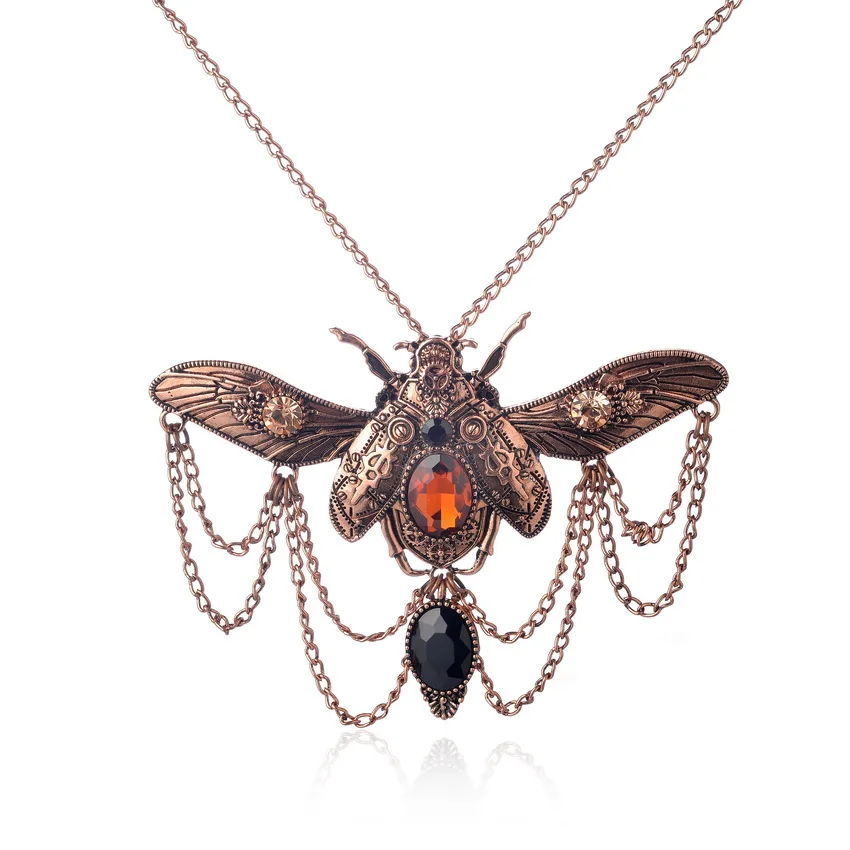 Vintage Beetle Pendant Steampunk Jewelry Necklace