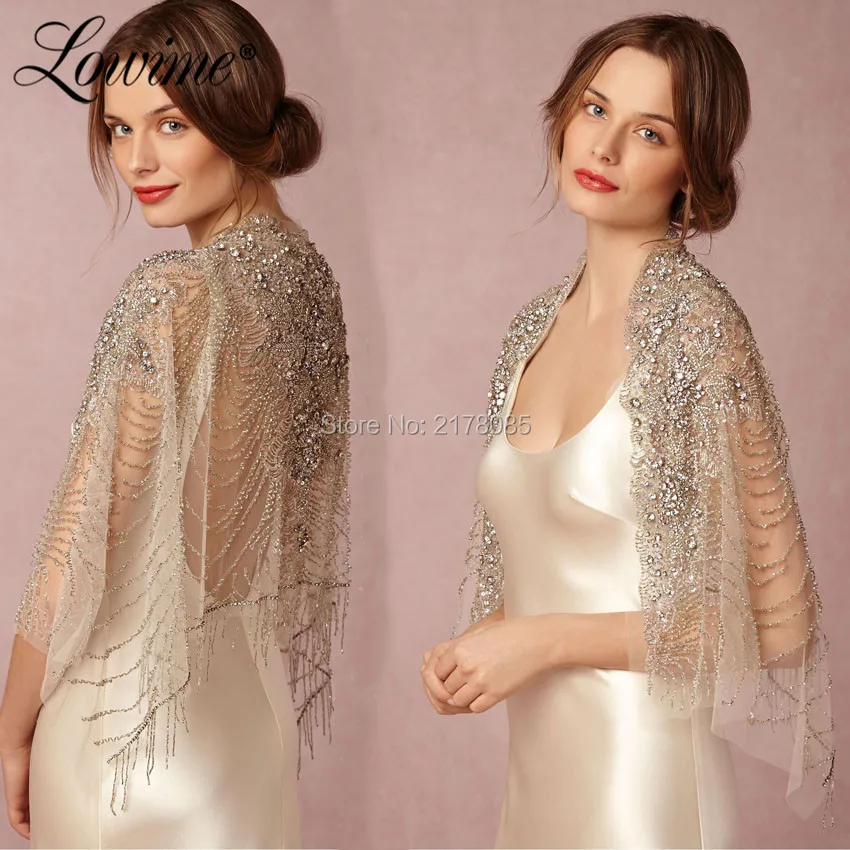 Giacca da sposa di lusso con coprispalle in Tulle da donna in Tulle con perline di cristalli di moda 2019 giacca da sposa di lusso con coprispalle su misura in vendita