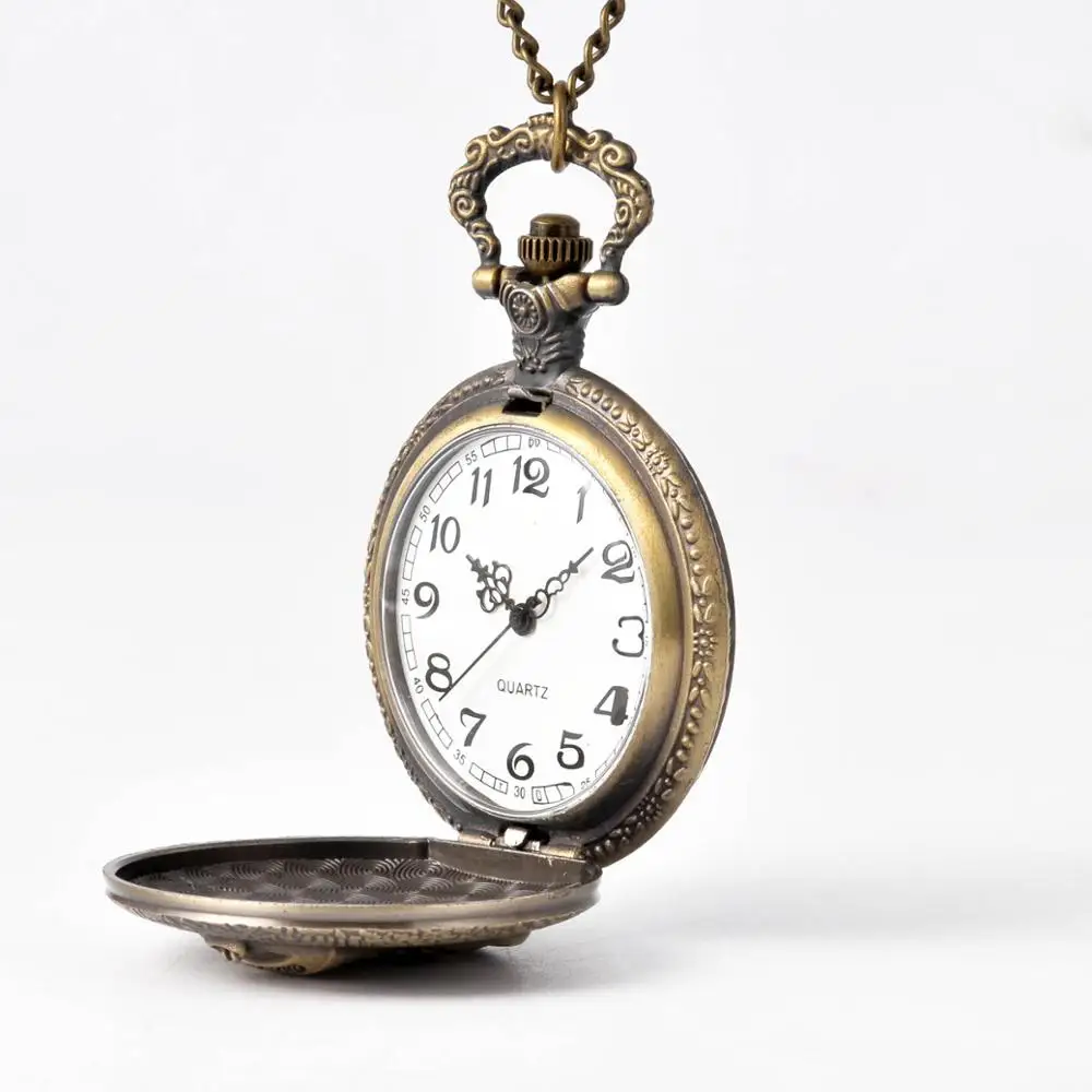 8862   Vintage  Temple Bronze Clock  Three - Dimensional Pattern Pocket Watch Necklace Bronze Pendant Chain Clock  Men Women