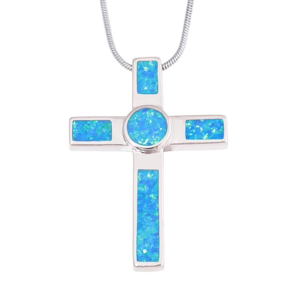 

CiNily Created Blue Fire Opal посеребренный крест оптом Лидер продаж модные женские ювелирные изделия кулон и ожерелье 1 1/2 дюйма OD7034