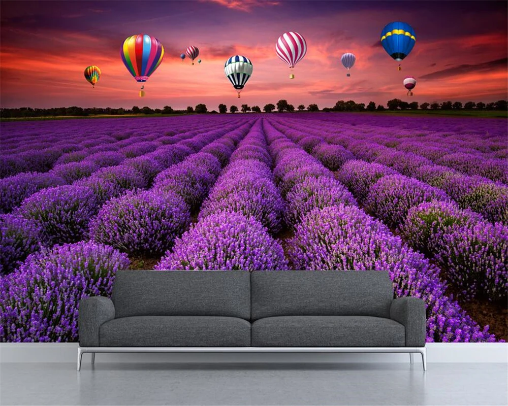 

beibehang Custom wallpaper murals Pastoral lavender hot air balloon decorative painting background wall 3d wallpaper tapety