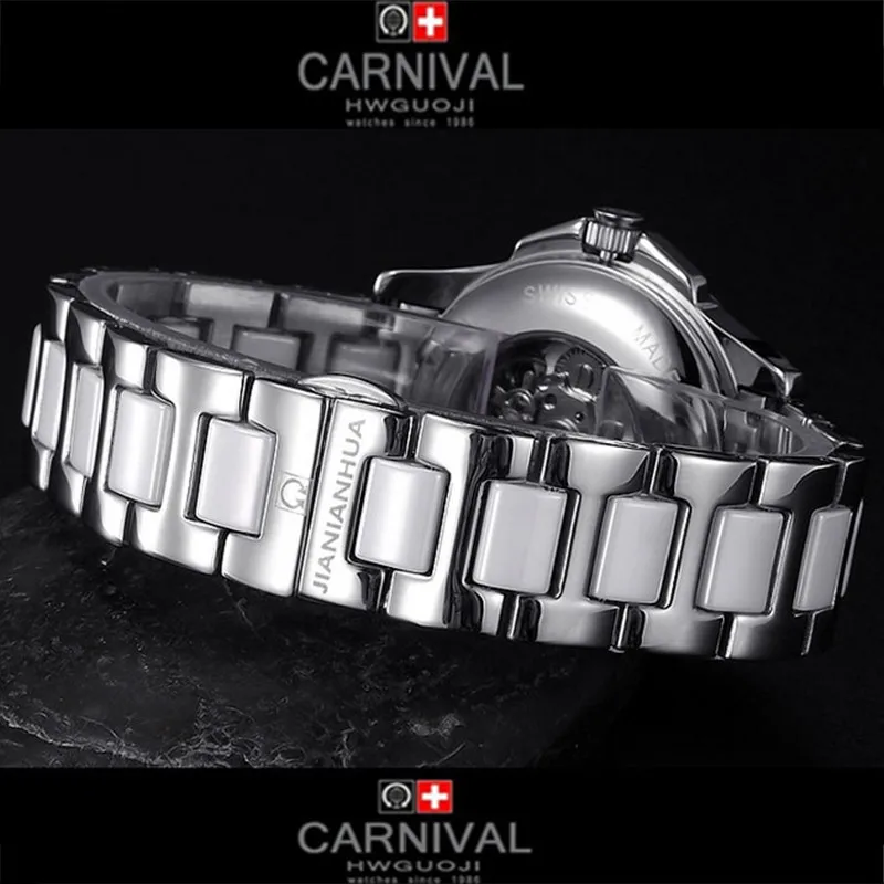 Carnival ceramic waterproof military automatic mechanical lovers watch white dress fashion luxury brand ladies watches relogio