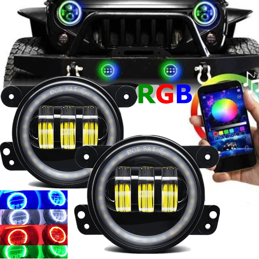 

For Jeep Grand Cherokee 2011-2013 4inch RGB Halo Ring Front Bumper LED Fog Light for Jeep Wrangler JK Bluetooth App Controller