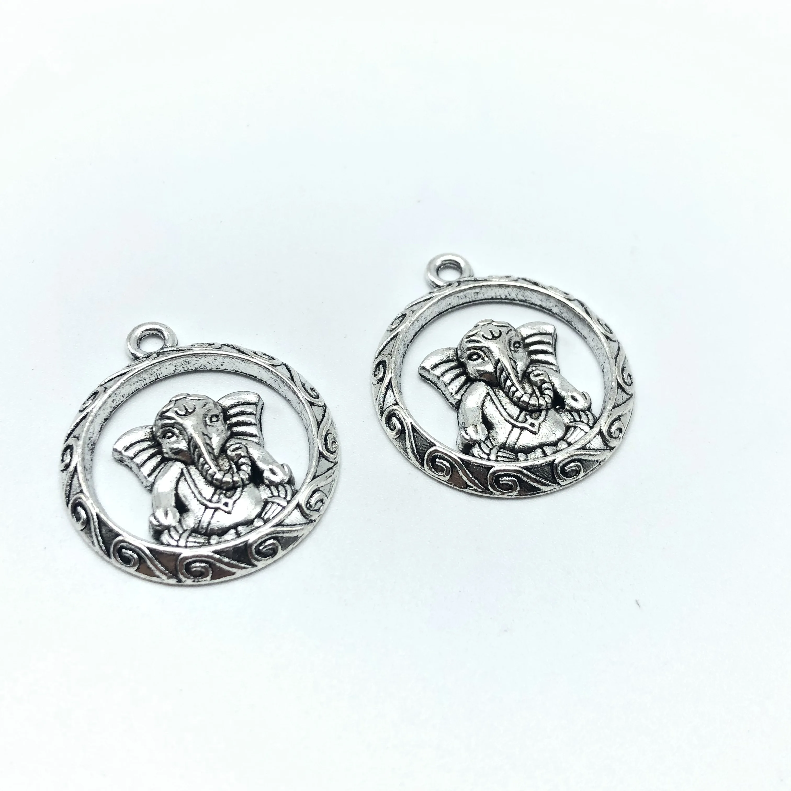 JunKang Antique silver Indian elephant head god gandhanissa pendant handmade bracelet necklace jewelry findings 25*28mm