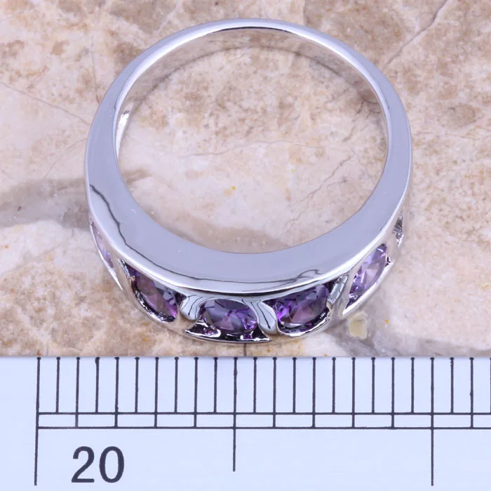 Elegant Purple Cubic Zirconia Silver Plated  Grade Ring Size 6 / 7 / 8 / 9 R1616