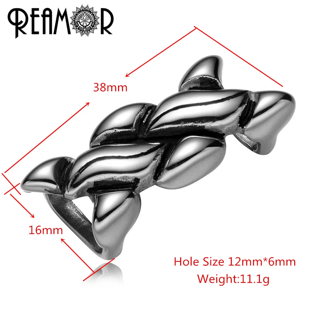 REAMOR 316l Stainless steel Intertwined Charm Beads 12*6mm Big Hole Beads for Flat Leather Bracelets Jewelry Making DIY Beads