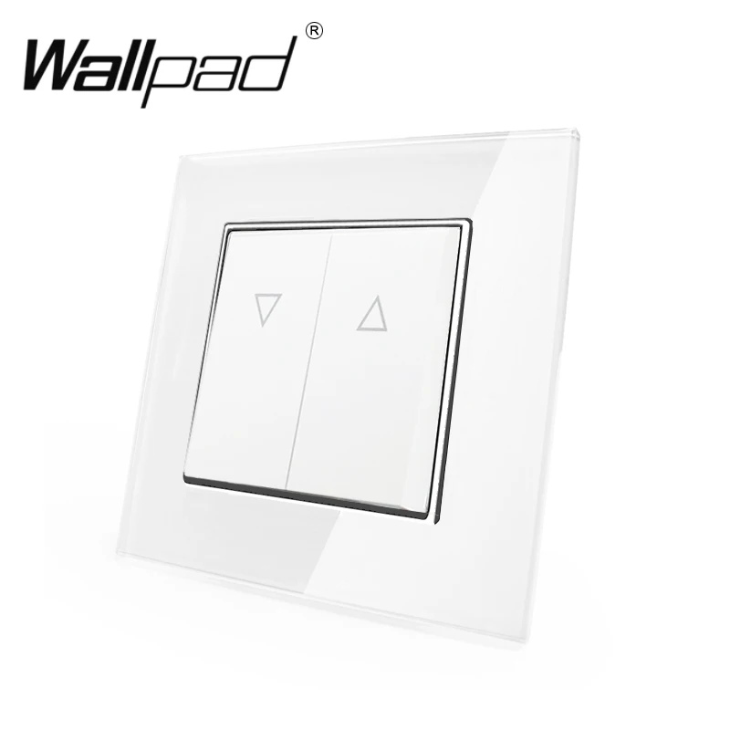 2 Button Curtain Switch Wallpad 110-250V White Luxury Glass EU European Style Reset Curtain Window Blind Switch with Claws Back