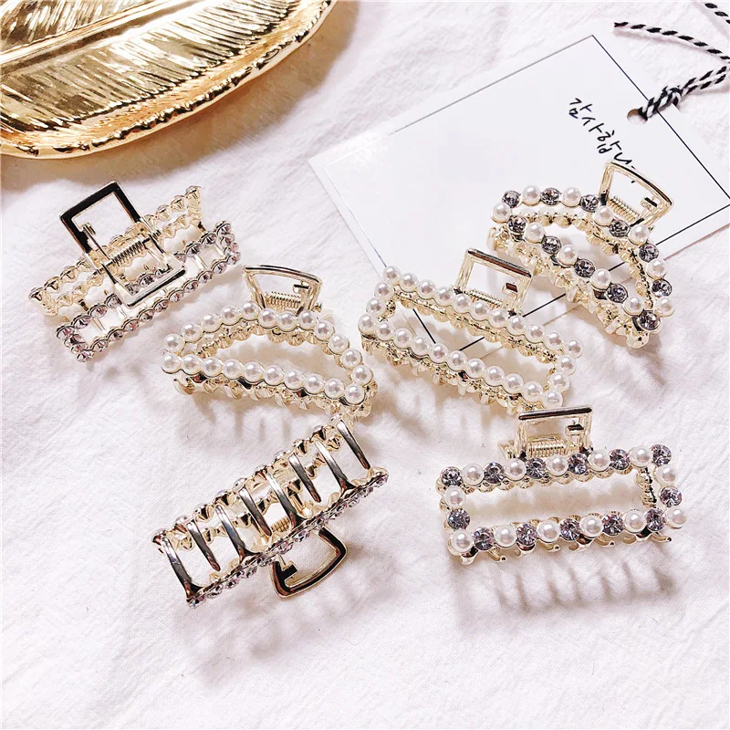 Fashion Rhinestone Hair Claws girls hair Accessories for Women Retro Crab geometry Hairpins hair clips  Barrette Shiny Headwear