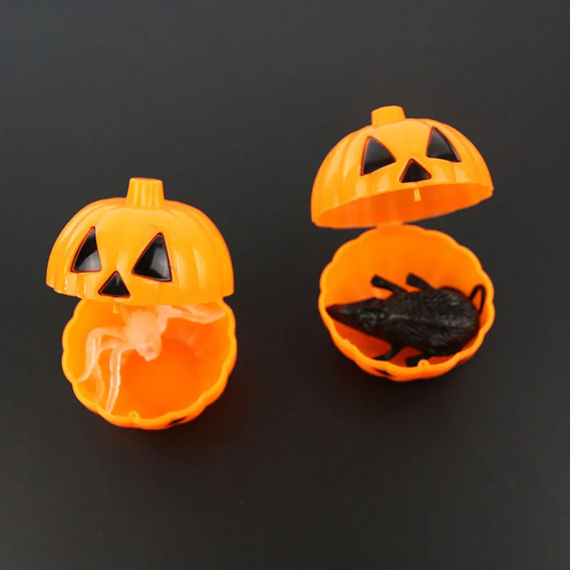 

120pcs/lot Cute Halloween Opening Pumpkin Bucket Table Ornaments Mini Funny Articles Trick Treat Candy Box Gift Favor ZA4369