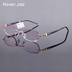 Reven Jate 88005 Pure Titanium Rimless Diamond Cutting Woman Glasses Frame Optical Prescription Eyeglasses Women Eyewear Fashion