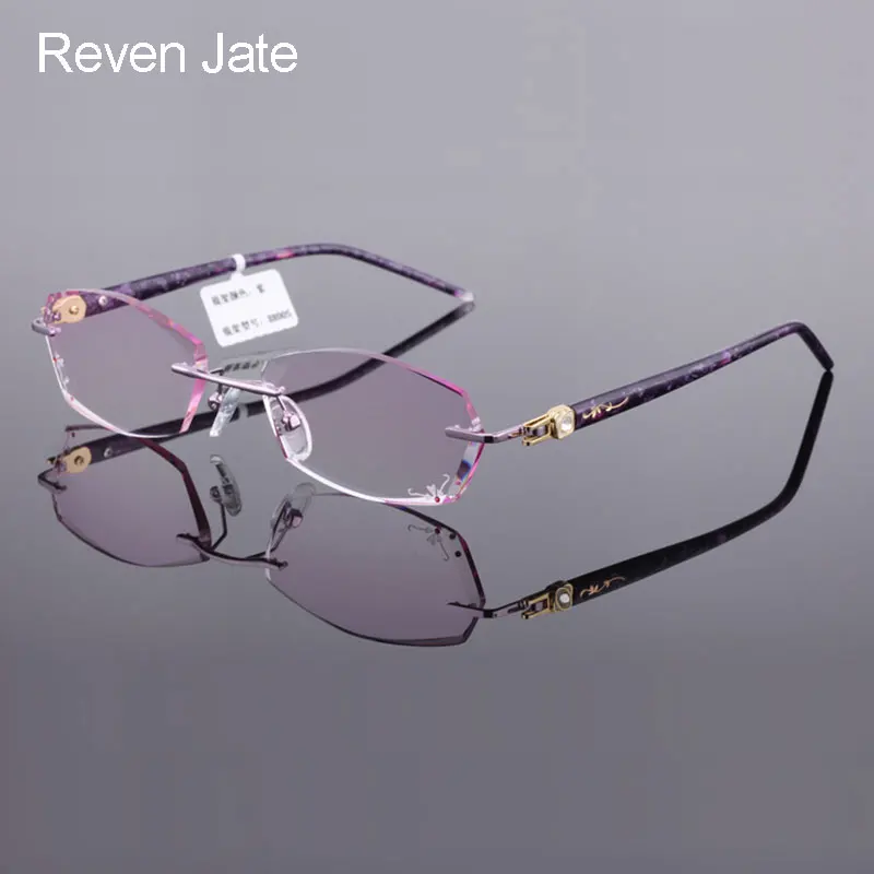 Reven Jate 88005 Pure Titanium Rimless Diamond Cutting Woman Glasses Frame Optical Prescription Eyeglasses Women Eyewear Fashion