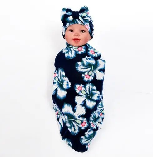 1 Set Bow Knot Hat Cap & Swaddle Blanket Set Burp Cloth Sets Girls Flower bowknot Photograph Props Wrap